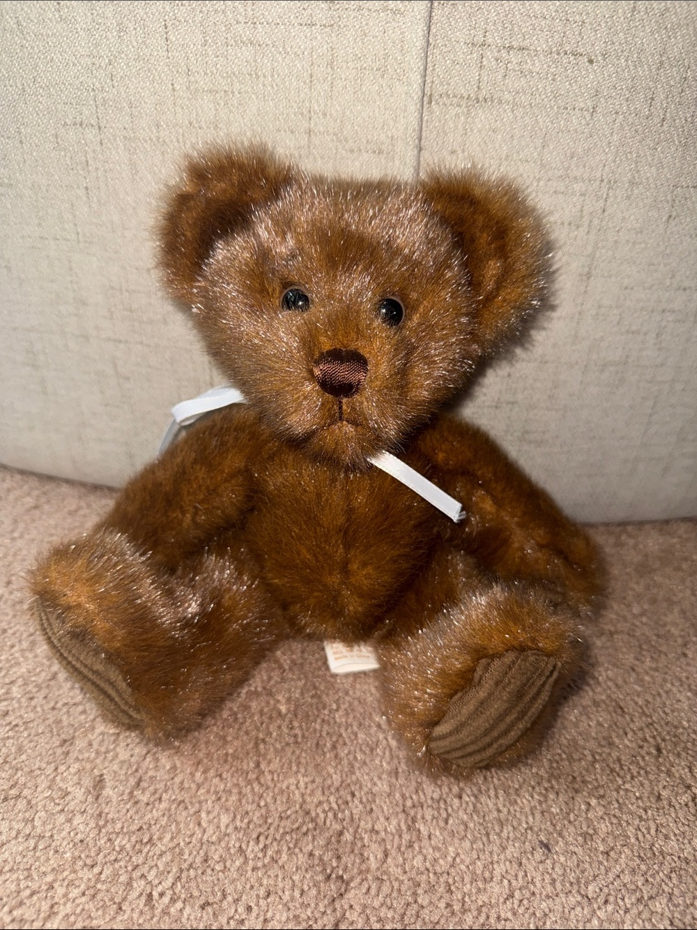 Minky Classic Brown Plush Teddy Bear with Ribbon Accent - Soft Cuddly Toy